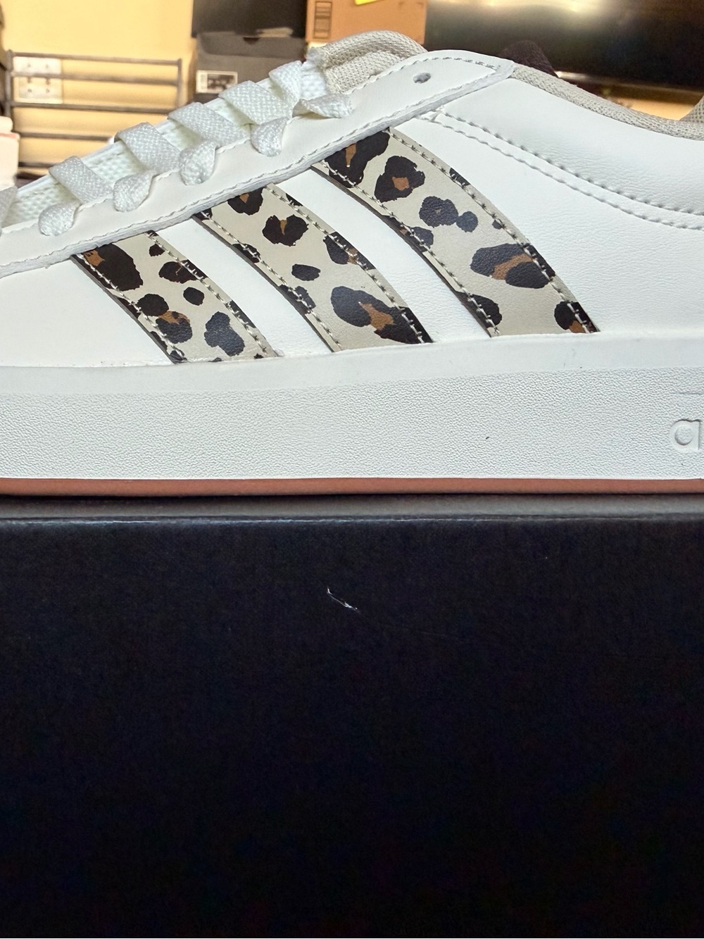 Women's Adidas White Casual Sneakers with Leopard Accent